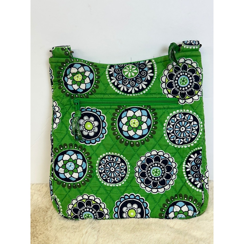 Vera Bradley Hipster Crossbody‎ Bag Go Wild Green Floral Quilted Cotton Purse